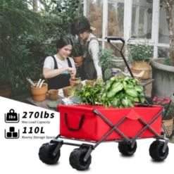FURNIinspire Outdoor Serving Carts Park Garden Cart Tool Customized Color Folding Camping Trolley Outdoor Picnic Beach Wagon, Red, 37.8"*21.2"*34.45" -Outdoor Kitchen & Living GUEST cf0bd41a 5562 4c47 9aa7 bd4ffd61bf3a