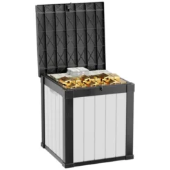 FURNIinspire Deck Boxes 50 Gallon Deck Box, Outdoor And Indoor Storage Container, Waterproof Resin Storage Bin, Black And White, 22“*22”*24“