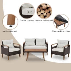 FURNIinspire Patio Seating Sets 4-Pieces Outdoor Wicker Seating Set, Conversation Sofa Set, Sofa Set And Wood Table, Brown And Beige, 46“*25”*28“ 10 FURNIinspire Patio Seating Sets 4-Pieces Outdoor Wicker Seating Set, Conversation Sofa Set, Sofa Set And Wood Table, Brown And Beige, 46“*25”*28“ -Outdoor Kitchen & Living GUEST cf5ec3b6 38f4 4a13 91e8 1b62f75982c0