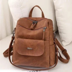 FURNIinspire Backpacks Waterproof PU Leather Shoulder Bag Adjustable Straps With Multiple Pockets And Spacious Storage, Brown, 12"*6"*11" -Outdoor Kitchen & Living GUEST d07c917a ebfc 4e8d 8315 144d4e6f996f