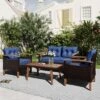 FURNIinspire Patio Seating Sets 4-Pieces Outdoor Wicker Seating Set, Conversation Sofa Set, Sofa Set And Wood Table, Brown And Blue, 46“*25”*28“ -Outdoor Kitchen & Living GUEST d098aa11 00c1 4a17 a46d 33549ce67650