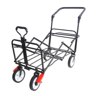 FURNIinspire Wheelbarrows And Lawn Carts Folding Wagon Collapsible Outdoor Utility Wagon, Lawn Car With Adjustable Handles, Black And Red, 53“*20"*43" 5 FURNIinspire Wheelbarrows And Lawn Carts Folding Wagon Collapsible Outdoor Utility Wagon, Lawn Car With Adjustable Handles, Black And Red, 53“*20"*43" - Image 3