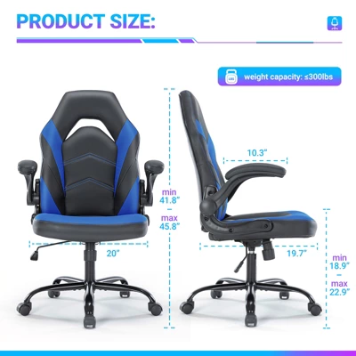 FURNIinspire Task And Office Chairs Pu Leather Office Chair Swivel Computer Gaming Chair With Lumbar Support, Black And Blue, 25"*28"*46" 4 FURNIinspire Task And Office Chairs Pu Leather Office Chair Swivel Computer Gaming Chair With Lumbar Support, Black And Blue, 25"*28"*46" - Image 2