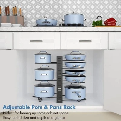 FURNIinspire Adjustable Pots And Pans Organizer Rack Cabinet Metal Pans Pots Lids Storage Holder Rack 3 DIY Kitchen Counter, Black, 15.99"*8.58"*2.34" 6 FURNIinspire Adjustable Pots And Pans Organizer Rack Cabinet Metal Pans Pots Lids Storage Holder Rack 3 DIY Kitchen Counter, Black, 15.99"*8.58"*2.34" - Image 4