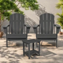 FURNIinspire Patio Seating Sets Folding Adirondack Chairs With Side Table, 3-Piece Rocking Chairs Set With Wood Texture, Gray, 30“*28”*35“ -Outdoor Kitchen & Living GUEST d24ae7db 3b73 4220 a801 a126cc301972