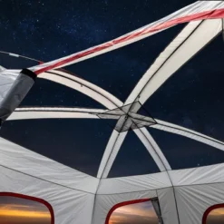 FURNIinspire Camping Tents Large Family Tent For Outdoors, Hiking, Picnic, Beach, Red And White Sun Shelter Tent, Multicolored, 169.2"*169.2"*82.6"