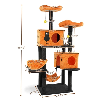 FURNIinspire Pet Tower Halloween Tall Cat Tree Cute Large Cat Tower Stand Multi-Level Cat Activities Furniture Indoor, Orange, 23.23"*17.27"*60.45" 4 FURNIinspire Pet Tower Halloween Tall Cat Tree Cute Large Cat Tower Stand Multi-Level Cat Activities Furniture Indoor, Orange, 23.23"*17.27"*60.45" - Image 2