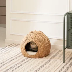 FURNIinspire Woven Wicker Round Cat Bed Cave With Handles,For Any Size Cat Breeds,Use With Cat Tower,18"*18"*18" -Outdoor Kitchen & Living GUEST d5334044 18f0 4b84 b85a f4ed71a0b8d5