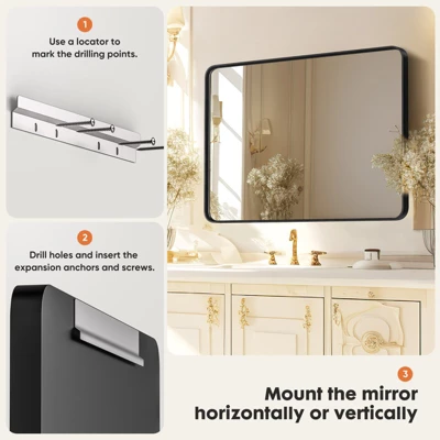 FURNIinspire Bathroom Vanity Mirrors Wall Mirror With Aluminum Alloy Framed, Rectangle Bathroom Mirror Vanity Mirror, Tempered Glass, Black, 30"*40" 6 FURNIinspire Bathroom Vanity Mirrors Wall Mirror With Aluminum Alloy Framed, Rectangle Bathroom Mirror Vanity Mirror, Tempered Glass, Black, 30"*40" - Image 4