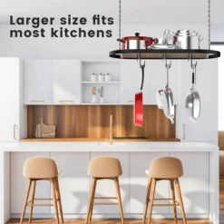 FURNIinspire Kitchen Rack 33" Oval Cookware Hanging Pot Rack Ceiling Mount Organizer 12 Hooks Pots Pans Storage Kitchen, Black, 33.54"*17.36"*1.56" -Outdoor Kitchen & Living GUEST d5ac2ea6 e9e4 4dd6 8ff2 1f4876d708d5