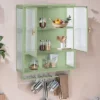 FURNIinspire Kitchen And Dining Cabinets Modern Wall Cabinet Closet Pantry Cabinets With Glass Door, Shelf, Towel Rack, Green, 9.06"*23.62"*30.71"