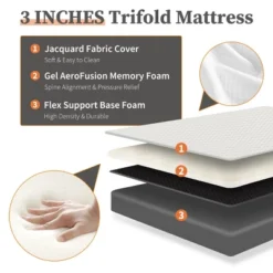 FURNIinspire Mattresses 4 Inch Full Size Foldable Mattress Flush 3-Fold Mattress For Pressure Relief Comfort Sleep, White, 75"*54"*4" -Outdoor Kitchen & Living GUEST d8559698 c27b 4c1d b63e 211b5e75635f