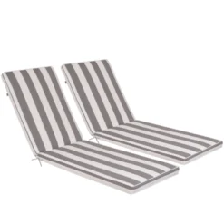 FURNIinspire Outdoor Seat Cushions 2pcs Outdoor Cushion Set Replacement, Gray And White Stripes Seat Cushion, Multicolored, 74.4"*22.05"*2.8" -Outdoor Kitchen & Living GUEST d86440ec 661d 4c41 9605 44156e52c5f4