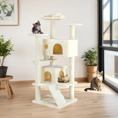 FURNIinspire Pet Tower Multi-Functional Cat Tree House Detachable Cat Climbing Frame, Pet Furniture Cat Accessories, Beige, 19.7"*19.7"*46" 7 FURNIinspire Pet Tower Multi-Functional Cat Tree House Detachable Cat Climbing Frame, Pet Furniture Cat Accessories, Beige, 19.7"*19.7"*46" - Image 5