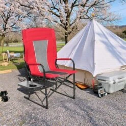 FURNIinspire Outdoor Portable Chairs Camping Chair Directors Chair, Oversized Portable Folding Chair With Side Table, Red, 27.56"*24.41"*43.31" -Outdoor Kitchen & Living GUEST dab6028e e07e 4c67 ab0e 783d16cacf58