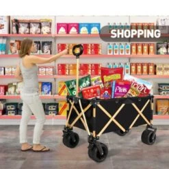 FURNIinspire Outdoor Serving Carts Aluminum Alloy Folding Wagon Utility Beach Wagon Cart For Sand With Big Wheels, Black, 38"*21.5"*34.5" -Outdoor Kitchen & Living GUEST db595a3c acef 4c4a b542 8488fdeb2c89