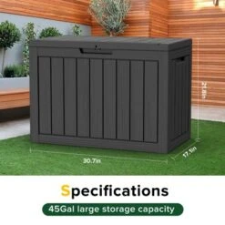 FURNIinspire Deck Boxes, 45 Gallon Portable Storage Box With Waterproof And Weather-resistant For Furniture Garden Tools, Black, 30.7"*17.1"*22" -Outdoor Kitchen & Living GUEST dbb0314c 6bd3 4ab2 a109 4c7166169144