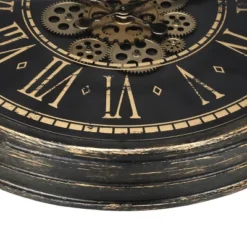 FURNIinspire Wall Clocks 24inch Gear Mechanism Decorative Hanging Clock Living Room Vintage Wall Decor For Bedroom, Brown, 24"*28.5"*3.25" -Outdoor Kitchen & Living GUEST dc4411c6 388c 42c4 8749 2146138d213f