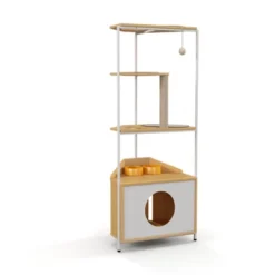 FURNIinspire Pet Tower Corner Cat Tower, Cat Tree Pet Furniture With Scratching Post, Feeding Station, Climbing Platforms, Brown, 15.7"*24.8"*58.4" -Outdoor Kitchen & Living GUEST dc8a39fc c300 40d4 855d 842d321dc51a