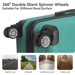 FURNIinspire Bag And Luggage Sets 3 Piece Rolling Luggage, Hard Shell Travel Suitcases Set With Wheels Telescopic Handle, Green, 21.06"*11.42"*30.12" -Outdoor Kitchen & Living GUEST dcbab2ae 0b71 4066 91ca 2b83b19b78fe