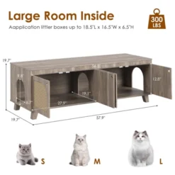 FURNIinspire Pet Crates And Houses Double Large Hidden Cat Litter Box Enclosure Furniture Cabinet With Rattan Doors, Brown, 57.9"*19.7"*19.7" -Outdoor Kitchen & Living GUEST dcc9a363 d227 40c8 90a1 142f41bacb2b