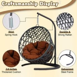 FURNIinspire Pet Beds Cat Swing Bed With Stand, Cushion, Rattan Wicker Cat Egg Chair, Indoor Cooling Pet Bed Dog Bed, Brown, 19.3"*19.3"*28.7" -Outdoor Kitchen & Living GUEST dd23f72c 261f 4455 ae8d 121a4b82b229
