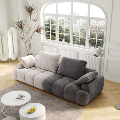 FURNIinspire Large Size Two Seat Sofa,Modern Upholstered,Beige Paired With Grey Suede Fabric, Gray And Beige, 45"*36"*21" 6 FURNIinspire Large Size Two Seat Sofa,Modern Upholstered,Beige Paired With Grey Suede Fabric, Gray And Beige, 45"*36"*21" - Image 4