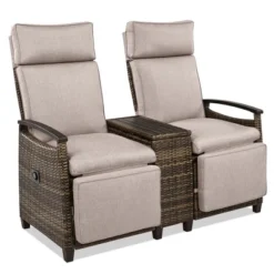 FURNIinspire Patio Accent Chairs, All Weather Outdoor Patio Chairs High Back Couch With Premium Cushions For Garden Backyard, Brown, 47.6"*23.6"*46.1" -Outdoor Kitchen & Living GUEST deac19b8 2860 481d 874b c2a64aa2c12a