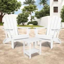 FURNIinspire Patio Seating Sets Folding Adirondack Chairs With Side Table, 3-Piece Rocking Chairs Set With Wood Texture, White, 30“*28”*35“ 11 FURNIinspire Patio Seating Sets Folding Adirondack Chairs With Side Table, 3-Piece Rocking Chairs Set With Wood Texture, White, 30“*28”*35“ -Outdoor Kitchen & Living GUEST deca8a4f 452a 416e b168 d69252db4fbe
