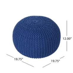 FURNIinspire Ottomans And Benches Knitted Cotton Round Pouf With Textured Simple Fashion Elegant Design For Modern Living, Blue, 20"*20"*14" -Outdoor Kitchen & Living GUEST e0a81a67 2c67 431f 9116 d358e19422af