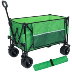 FURNIinspire Outdoor Serving Carts Colorful Heavy-Duty 480lbs Folding Wagon Cart With Bonus Picnic Mat All Terrain Wheels, Green, 37.4"*23.03"*38.98" -Outdoor Kitchen & Living GUEST e0c48e78 8444 450c 9d78 9993810f792a