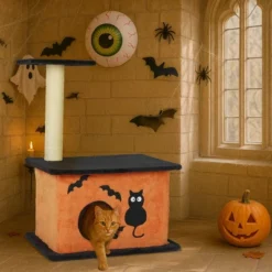 FURNIinspire Pet Tower Halloween Large Cat Tree Cat Climbing Tower With Condo, Cute Kitten Activity Platform Indoor, Orange, 23.6"*19.1"*31.5" -Outdoor Kitchen & Living GUEST e11894b9 9ade 4ff6 b54f 24161295a7e2