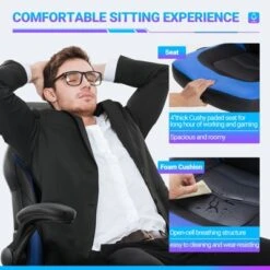FURNIinspire Task And Office Chairs Pu Leather Office Chair Swivel Computer Gaming Chair With Lumbar Support, Black And Blue, 25"*28"*46" 9 FURNIinspire Task And Office Chairs Pu Leather Office Chair Swivel Computer Gaming Chair With Lumbar Support, Black And Blue, 25"*28"*46" -Outdoor Kitchen & Living GUEST e132ce7f 3ae9 4e0b 9c27 bdc793d5ba04