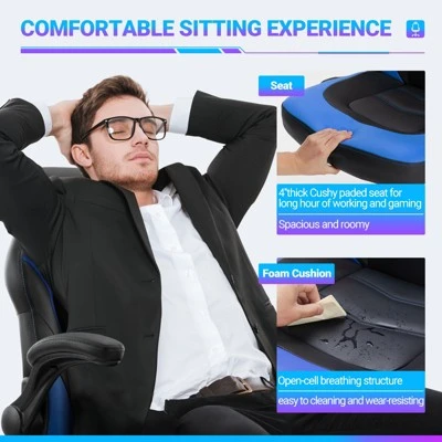 FURNIinspire Task And Office Chairs Pu Leather Office Chair Swivel Computer Gaming Chair With Lumbar Support, Black And Blue, 25"*28"*46" 5 FURNIinspire Task And Office Chairs Pu Leather Office Chair Swivel Computer Gaming Chair With Lumbar Support, Black And Blue, 25"*28"*46" - Image 3