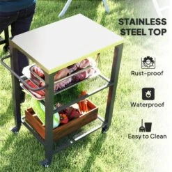 FURNIinspire Outdoor Grills, Griddles And Smokers Functional Outdoor Kitchen Station With Locking Wheels, Storage Shelves, Black, 37.4"*27.6"*19.7" -Outdoor Kitchen & Living GUEST e15f1970 d4c3 4f1f a07e e2b8ac0ee3d3