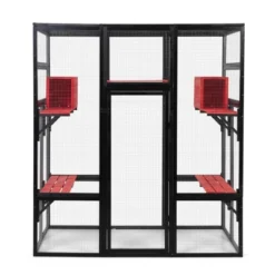 FURNIinspire Pet Crates And Houses Gothic Outdoor Large Cat Catio, Wood Cat Enclosure With Platforms Condos, Black, 62.6"*32.3"*70.1" -Outdoor Kitchen & Living GUEST e1be997f 38a9 4e61 ba1d 3a1891603f64
