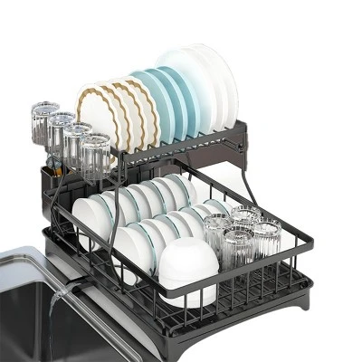 FURNIinspire Dish Racks 2-Tier Kitchen Holder Dish Drying Rack Detachable Drainer Organizer Utensil Cup Rack Swivel, Black, 17.36"*12.68"*4.29" 8 FURNIinspire Dish Racks 2-Tier Kitchen Holder Dish Drying Rack Detachable Drainer Organizer Utensil Cup Rack Swivel, Black, 17.36"*12.68"*4.29" - Image 6