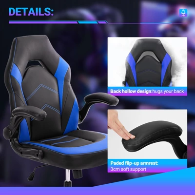 FURNIinspire Task And Office Chairs Pu Leather Office Chair Swivel Computer Gaming Chair With Lumbar Support, Black And Blue, 25"*28"*46" 3 FURNIinspire Task And Office Chairs Pu Leather Office Chair Swivel Computer Gaming Chair With Lumbar Support, Black And Blue, 25"*28"*46"