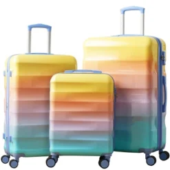 FURNIinspire Bag And Luggage 3 Piece Sets Carry On Luggage, Travel Luggage Set Hard Shell Suitcases With Wheels, Multicolored, 12.2"*19.7"*30.1"