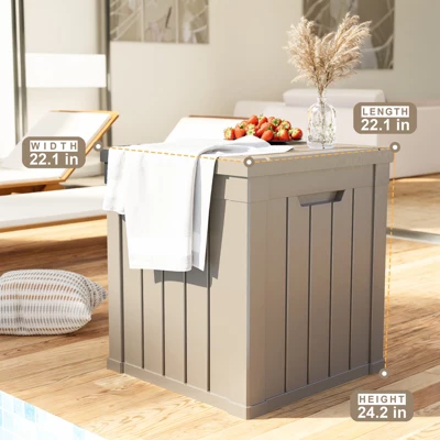 FURNIinspire Deck Boxes 50 Gallon Deck Box, Outdoor And Indoor Storage Container, Waterproof Resin Storage Bin, Storage Box, Light Brown, 22“*22”*24“ 4 FURNIinspire Deck Boxes 50 Gallon Deck Box, Outdoor And Indoor Storage Container, Waterproof Resin Storage Bin, Storage Box, Light Brown, 22“*22”*24“ - Image 2