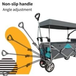FURNIinspire Outdoor Serving Carts Push Pull Utility Folding Wagon With Removable Canopy For Camping Beach Outdoor, Gray, 50"*20.47"*43.3" -Outdoor Kitchen & Living GUEST e55e08ed 3be3 42d0 a5a8 c4ffd5237da9