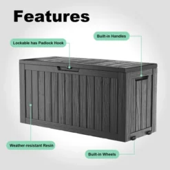 FURNIinspire Deck Boxes 75 Gallon Waterproof Resin Deck Box, Outdoor And Indoor Storage Container Storage Bin, All Weather Use, Black, 18“*46”*23“ -Outdoor Kitchen & Living GUEST e67fd654 85cc 47cb a877 339ce962638e
