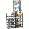 FURNIinspire Shoe Racks Simple 5 Tier Shoe Rack Storage Organizer Shoe Shelf With Freestanding Coat Rack For Entryway, Black, 12"*33"*66"