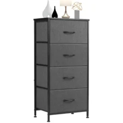FURNIinspire Dressers 4 Drawer Fabric Tall Dresser Tower Closet Storage Chest Of Drawers For Bedroom Nursery, Grey, 11.8"*17.7"*37.4" -Outdoor Kitchen & Living GUEST e7b400b6 1be0 48eb aa88 e656a42636a0
