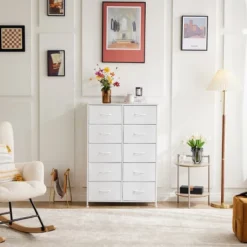 FURNIinspire Dressers 10 Drawer Fabric Tall Dresser Tower Closet Storage Chest Of Drawers For Bedroom Nursery, White, 11.8"*31.4"*45.6" -Outdoor Kitchen & Living GUEST e805e123 5a67 4640 988c 418effb75503