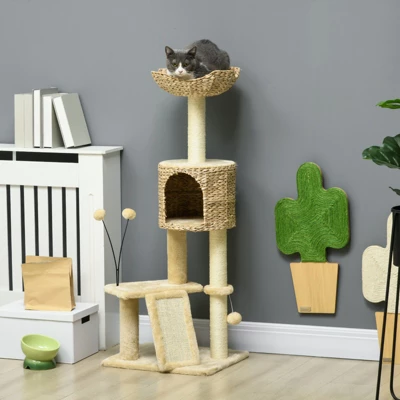 FURNIinspire 45" Cat Tree For Indoor Cats, Tower With Scratching Posts, Ramp, Condo, Toy Balls, Platforms, Bed, Ramp, Beige, 17.75"*15.75"*45.75" 5 FURNIinspire 45" Cat Tree For Indoor Cats, Tower With Scratching Posts, Ramp, Condo, Toy Balls, Platforms, Bed, Ramp, Beige, 17.75"*15.75"*45.75" - Image 3