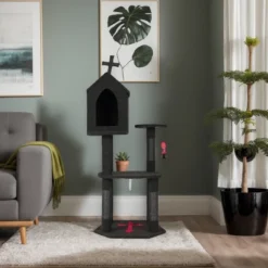 FURNIinspire Pet Tower Multi-Level Cat Tree Tower Halloween Cat House With Scratching Posts Hanging Toy, Cat Furniture, Black, 23.4"*23.4"*54.6" -Outdoor Kitchen & Living GUEST e9733ecd 83d7 417a 8894 47d5ea8b58fe