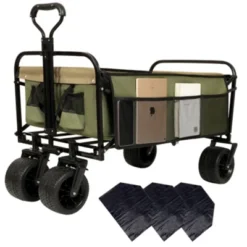 FURNIinspire Outdoor Serving Carts 440lbs Collapsible Foldable Wagon Cart With Strapping System For Camping Sports, Green, 35.04"*22.44"*38.58" -Outdoor Kitchen & Living GUEST e9d692e8 080e 4172 b9f5 354eb0fe54e7