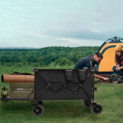 FURNIinspire Outdoor Serving Carts Extra Long Extender Wagon Cart Beach Wagon Cart 480LBS With All-Terrain Wheels, Black, 35.43"*22.83"*43.34" -Outdoor Kitchen & Living GUEST ea08efbc 834b 403e 8292 1aaceabebed1