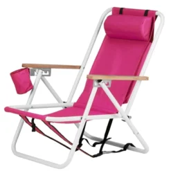 FURNIinspire Outdoor Portable Chair 4 Position Recline With Headrest And Backpack Straps For Outdoor Relaxation, Pink, 23"*21.7"*31.5" -Outdoor Kitchen & Living GUEST ec5e7da8 df45 4630 840f abb115bb6154